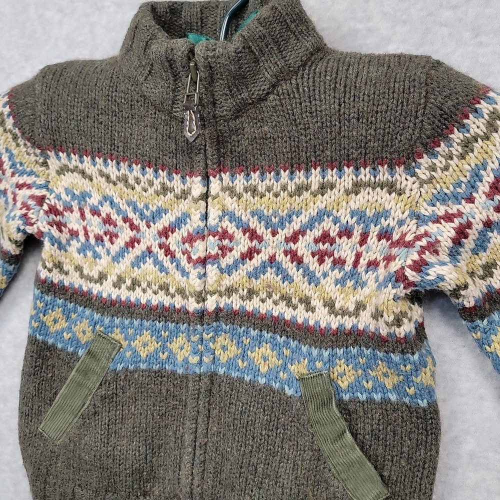 Vtg Janie and Jack FairIsle Sweater Jacket Full Zip Green 18-24 Mos Toddler Wool